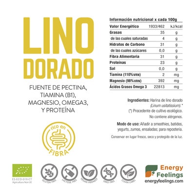 Linhaça Dourada em Pó BIO da ENERGY FEELINGS (1 kg) – Moonsport (label)