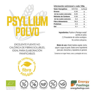 Psyllium em Pó BIO da ENERGY FEELINGS (200 g) – Moonsport (label)