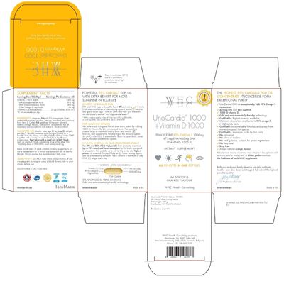 O Ómega UnoCardio 1000 da WHC Labs - 1200mg de Ómega 3 Puro (675mg EPA+ 460mg DHA)+ Vit D3. Visa a imunidade, coração, visão, cérebro, ossos e articulações. Moonsport