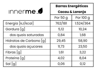 Valor Nutricional Barra Energética Cacau & Laranja Innerme Valor Nutricional Barra Energética Cacau & Laranja INNERME - MOONSPORT