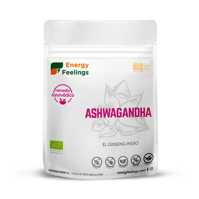 Ashwagandha em Pó ENERGY FEELINGS - Planta antioxidante e adaptogénica que combate stress, ansiedade e insónias, apoia a pele, a cognição e a longevidade. Moonsport