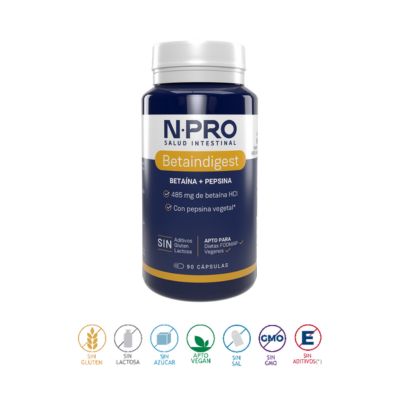 O NPRO Betaindigest fornece cloridrato de betaína HCl e pepsina vegetal, para apoiar a função digestiva, absorção de proteínas, vit B12 e minerais. MOONSPORT