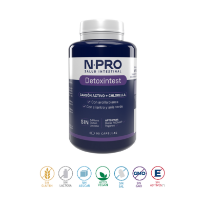 O NPRO Detoxintest em cápsulas apoia processos de limpeza do aparelho digestivo e entrega conforto intestinal, reduzindo o mal estar da acumulação de gases.