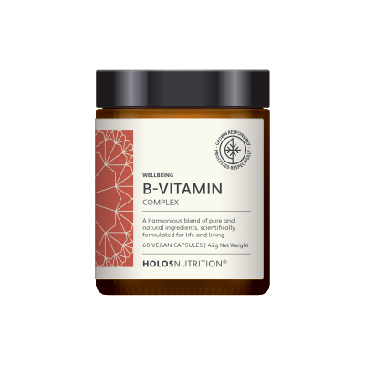 O B-Vitamin Complex HOLOSNUTRITION® contém Vit B metilantes, Vit C e botânicos horméticos e bióticos. Visa apoiar o sistema nervoso. Vegan e sem aditivos.