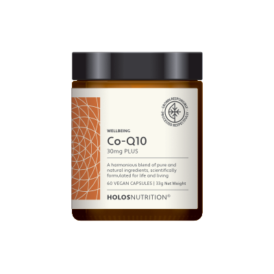 O Co-Q10 30 mg Plus HOLOSNUTRITION® contém ubiquinona, MCT, botânicos horméticos e bióticos. Visa o coração e a função mitocondrial. Vegan e sem aditivos.