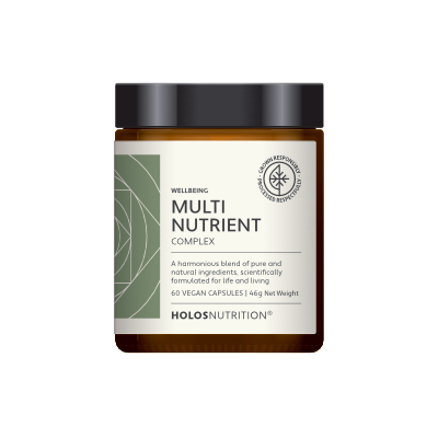 O Multi Nutrient Complex HOLOSNUTRITION® entrega multivitaminas e minerais c/ botânicos horméticos e bióticos, super nutritivo. Vegan e isento de aditivos.