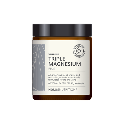 O Triple Magnesium Plus HOLOSNUTRITION® é uma forma tripla de magnésio, botânicos horméticos e bióticos para o bem estar mente/corpo. Vegan e sem aditivos.