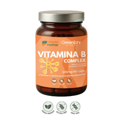 Embalagem de 90 cápsulas do Complexo Vitamínico B, da Energy Feelings.