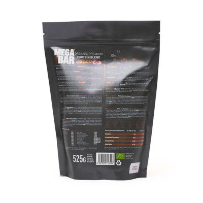 Proteína em Pó Premium Chocolate Bio MEGARAWBAR—100% natural, bio e vegan. 20 g de proteína completa/porção. Rica em leucina e superalimentos. Apta a celíacos.