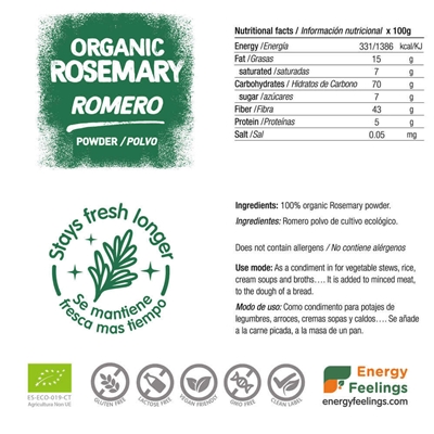O Rosmaninho em Pó BIO da ENERGY FEELINGS vai dar mais vida aos teus pratos! Tem propriedades anti-inflamatórias, antioxidantes e é 100% natural. Experimenta!