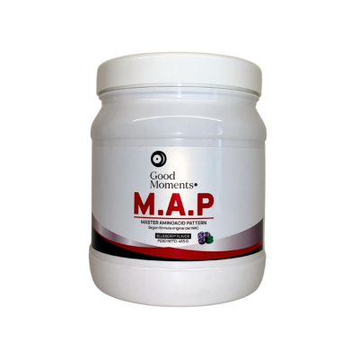 Embalagem de 465 g do MAP (Master Amino Acid Pattern), da Good Moments.