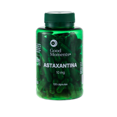 Embalagem de 120 cápsulas de Astaxantina, da Good Moments.