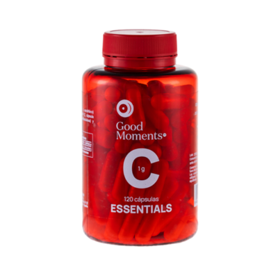 Embalagem de 120 cápsulas de Vitamina C, da Good Moments.