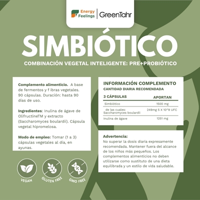 Rótulo do Simbiótico (cápsulas), da Energy Feelings.