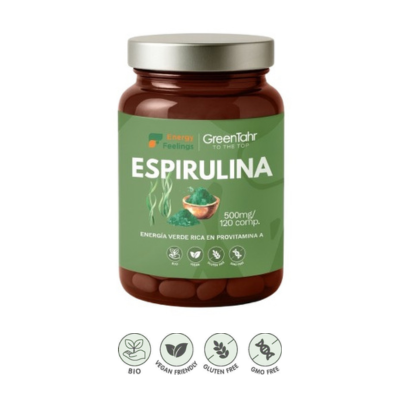 Embalagem de 120 cápsulas da Espirulina Bio em cápsulas, da Energy Feelings.