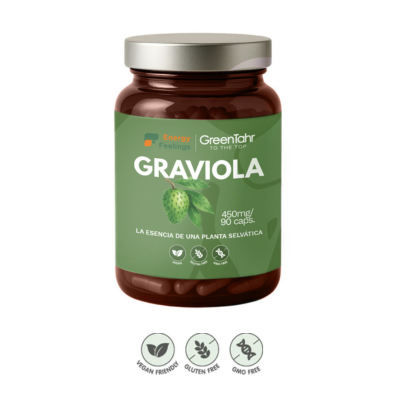 Embalagem de 90 cápsulas da Graviola em cápsulas, da Energy Feelings.
