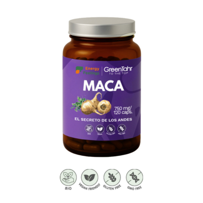Embalagem de 120 cápsulas da Maca Bio em cápsulas, da Energy Feelings.