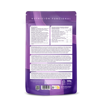 Verso da embalagem de 500 g do Açaí Bowl Bio da Energy Feelings.